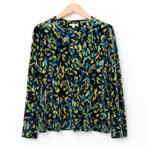 Chicos Top Womens Size Large Multicolor Velvet Ikat Long Sleeve Maximalist